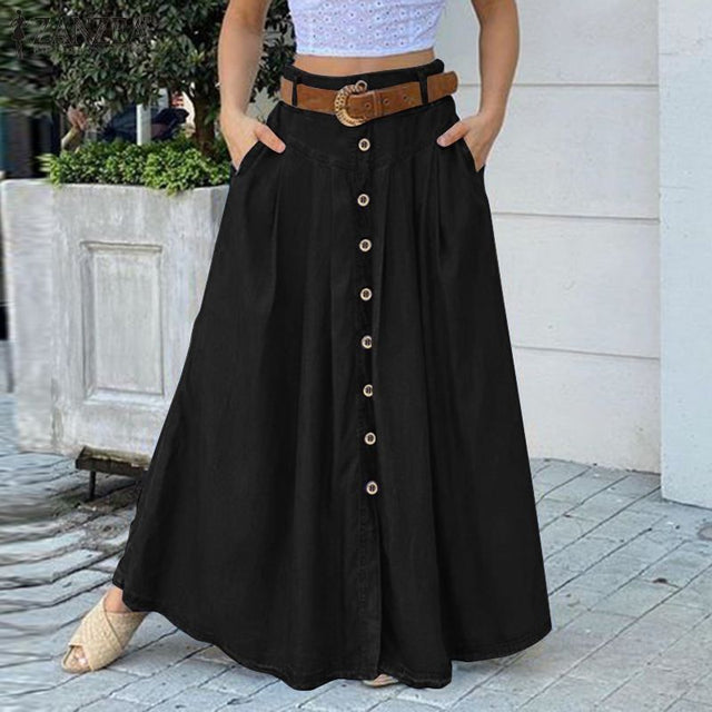 Stylish Women's Skirts Spring High Waist Solid Long
