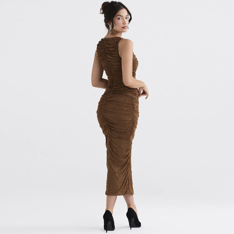 Tight Side Slit Pleated Party Party Dress Women