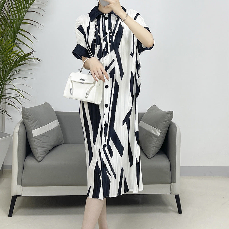 Pleated Casual Printed Cardigan Dress Women