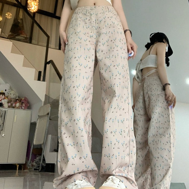 Hong Kong Style Floral Jeans For Women