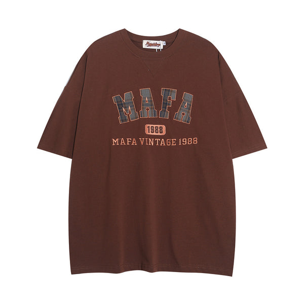 Letter Patch Embroidered Casual T-shirt Men